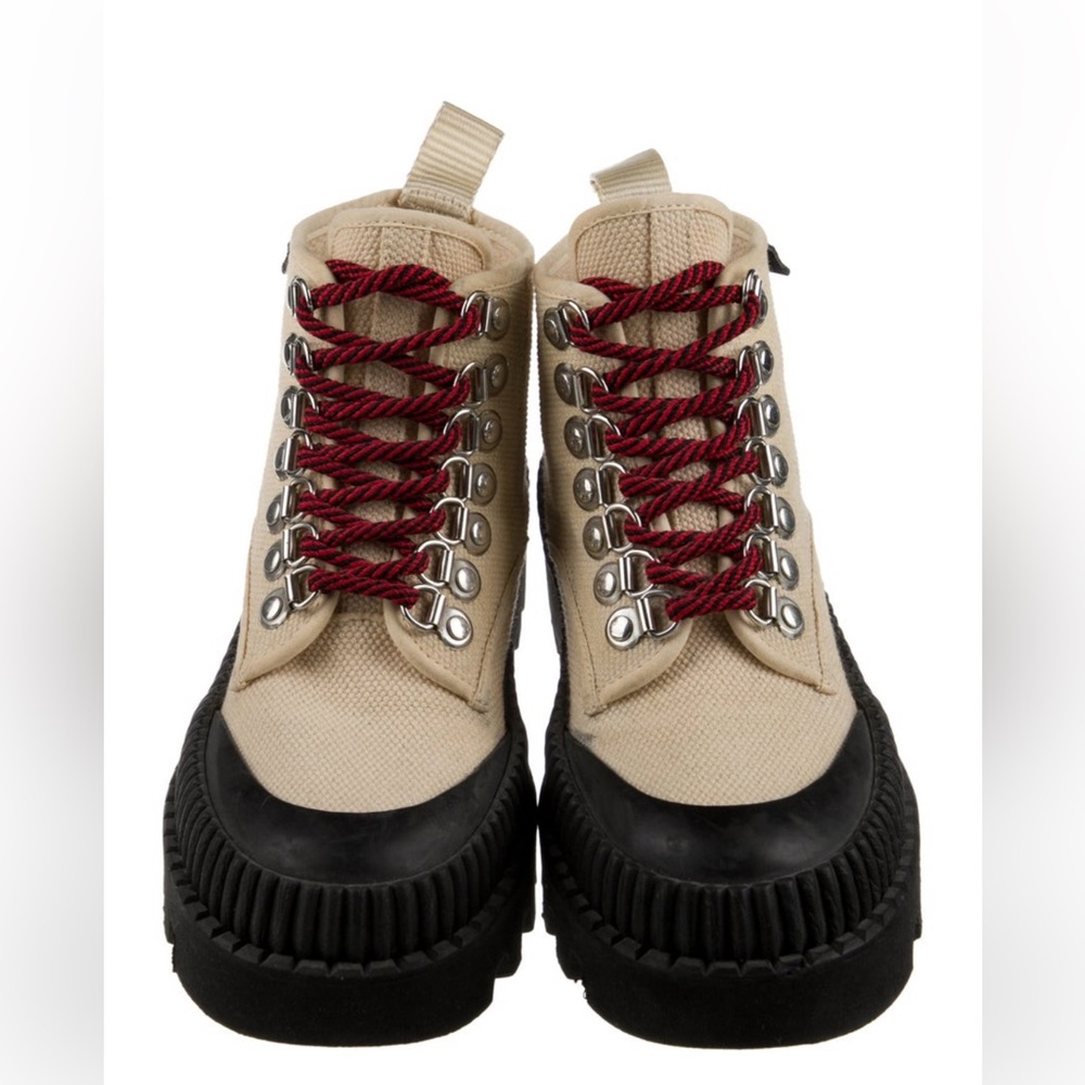 Proenza Schouler Beige and Black Lace-Up Boots with Red Laces
